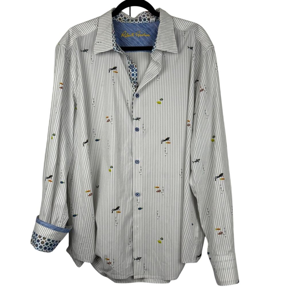 Robert Graham Novelty Print Shirt Scuba Diver Fish Hook Ocean Classic Fit 3XL
